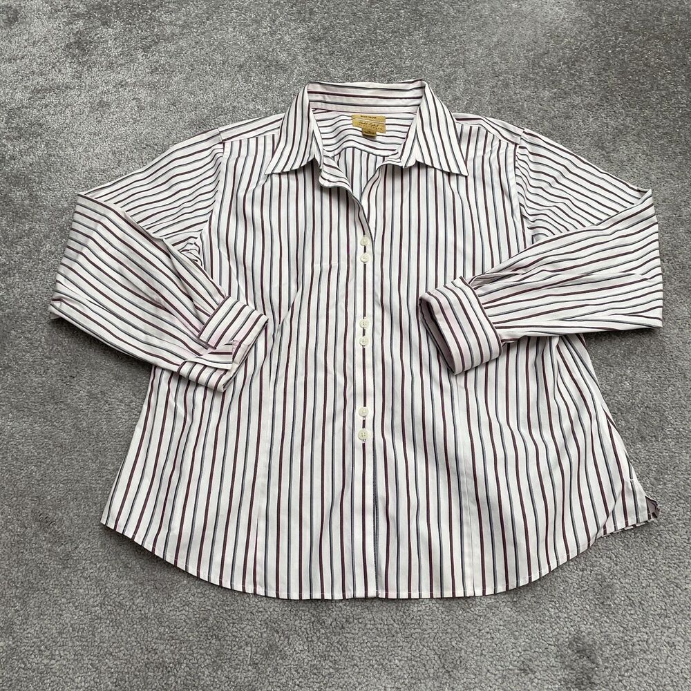 Gold Label Non Iron Shirt Womens 18 Multi Striped Long Sleeve Button Down Cotton